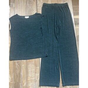 COLDWATER CREEK  2Pc Pant Set Dark Green Casual Sleeveless Tank Stretch Sz S